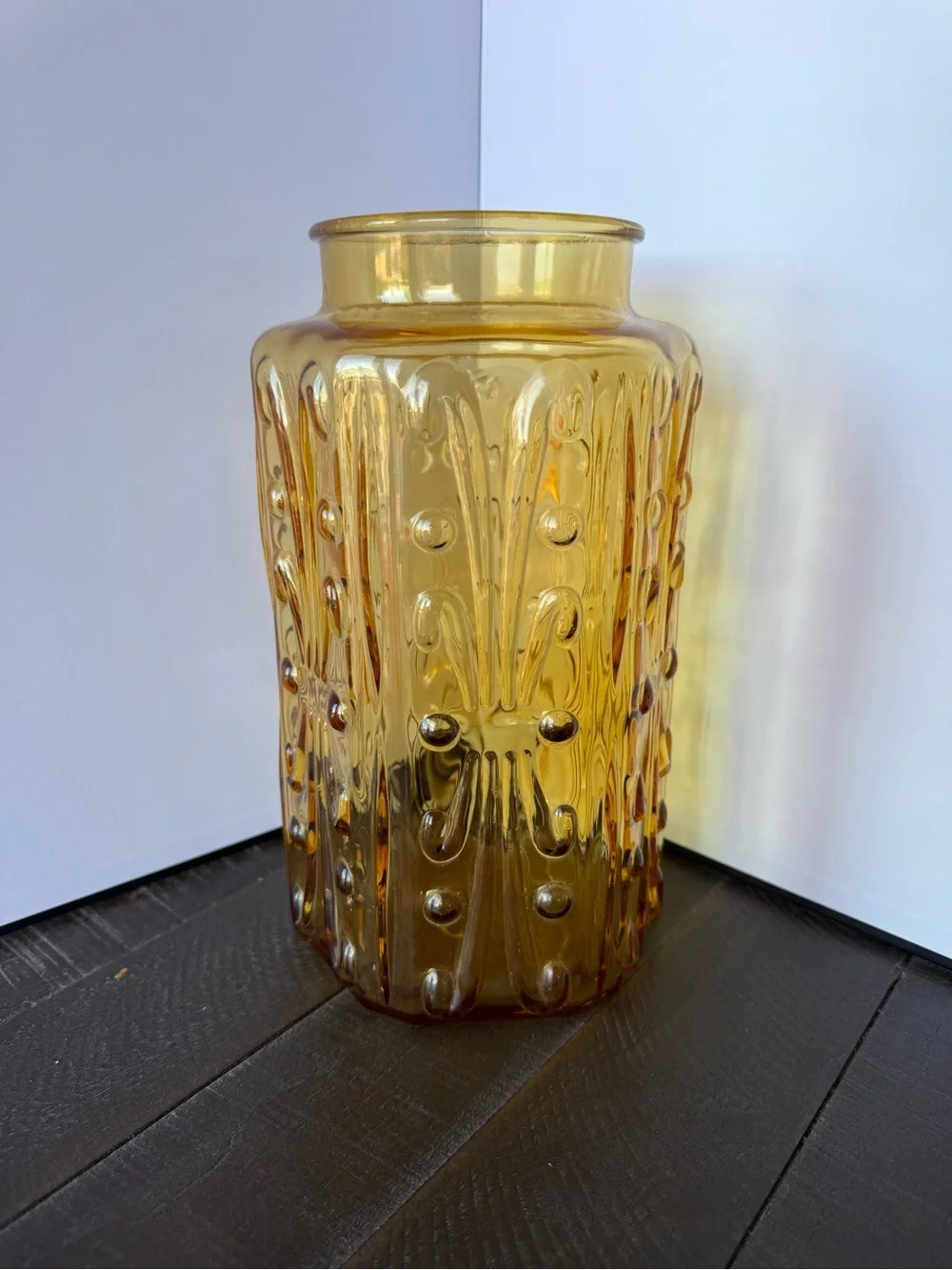 Vintage Amber Glass Jar, Amber Decorative Canister with Lid, cookie jar